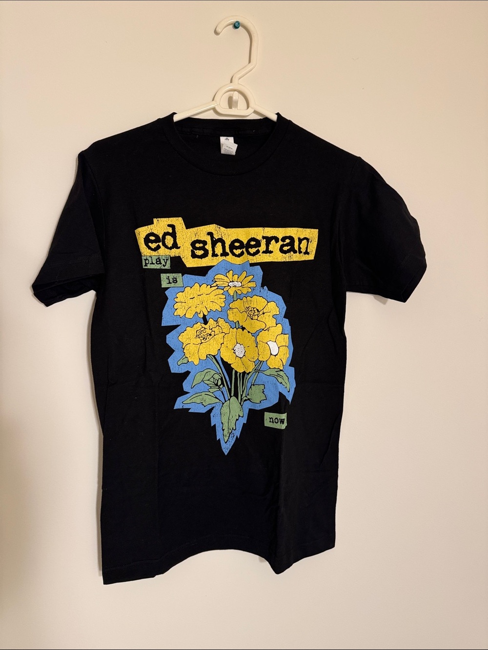 Hot Topic Black Ed Sheeran Floral Graphic Tee with Yellow and Blue Print